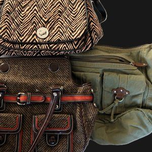 Vera Bradley Tiger Stripe, Apt 9, & Bonus Handbag Bundle Set of 3 Earth Tones